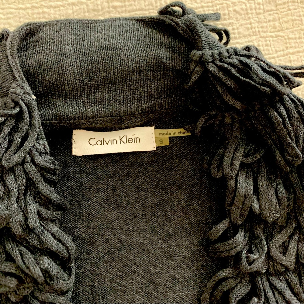 Calvin Klein Cardigan Sweater Womens Small Loop Fringe Open Front Charcoal Grey - Picture 6 of 8
